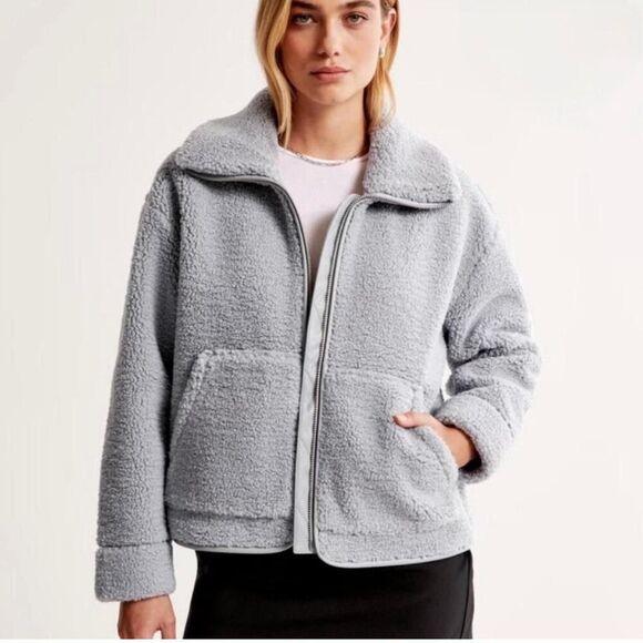 ABERCROMBIE AND FITCH Blue Sherpa Aviator Jacket Large (NWOT) - Picture 1 of 4